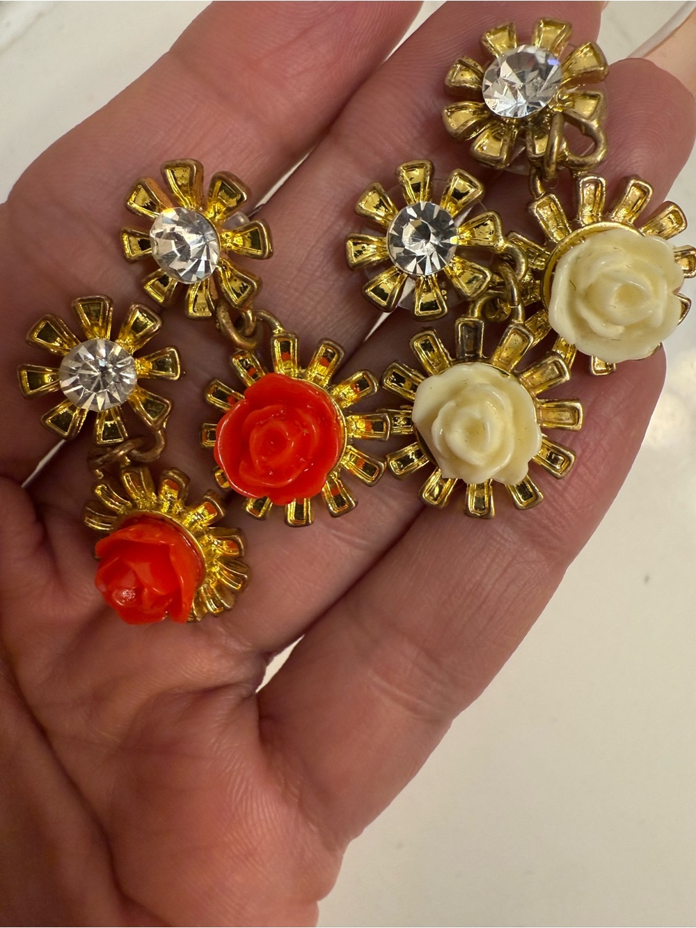 BUNDLE DEAL- SET of 2 -Vintage Gold Flower Drop Earrings